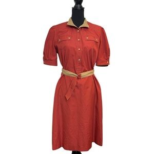 Sassoon Paris Vintage Chic Belted Utility/Safari Dress Rust Color Size M